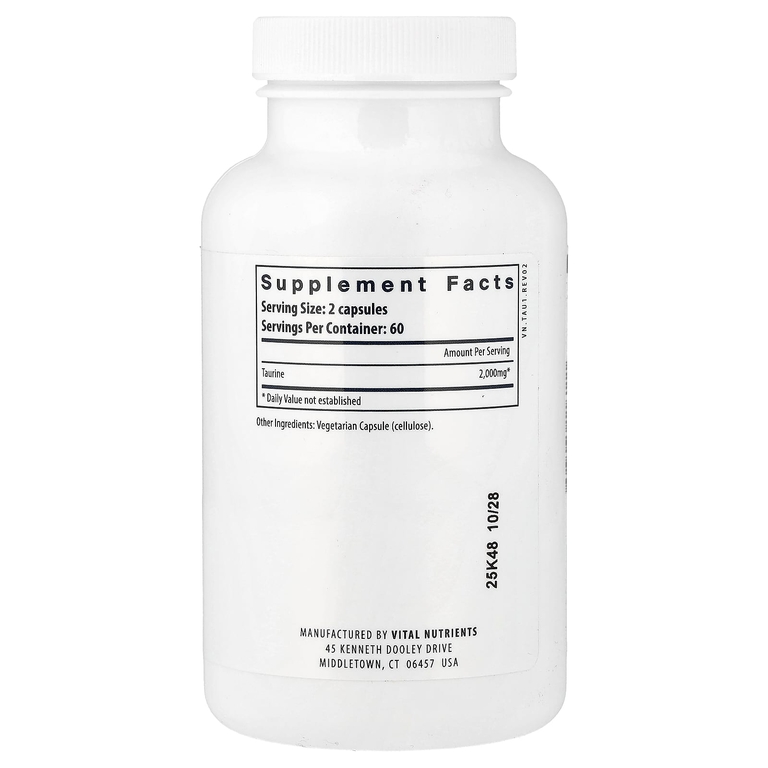 Vital Nutrients, таурин, 120 веганских капсул (1000 мг в 1 капсуле)