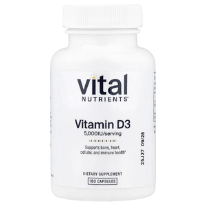 Vital Nutrients, Витамин D3, 5000 МЕ, 180 вегетарианских капсул