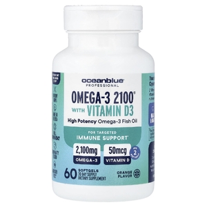 OceanBlue, Professional, Omega-3 2100® с витамином D, высокоэффективная, апельсин, 60 капсул