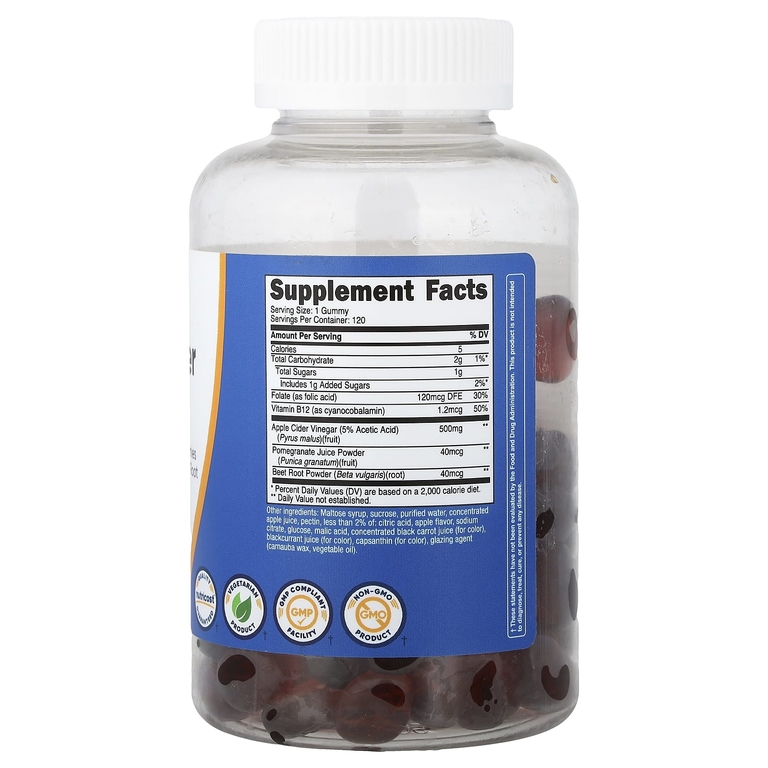 Nutricost, яблочный уксус в жевательных таблетках, со вкусом яблока, 120 жевательных таблеток