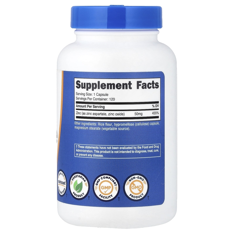 Nutricost, хелат цинка, 50 мг, 120 капсул