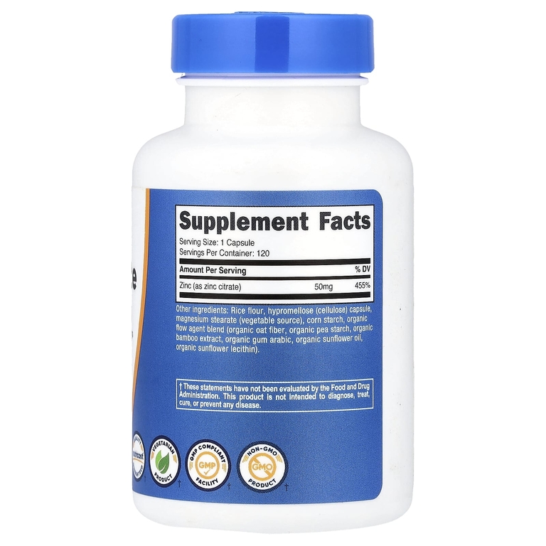 Nutricost, хелат цинка, 50 мг, 120 капсул