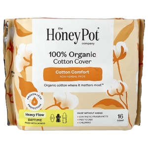 The Honey Pot Company, дневные прокладки из 100% органического хлопка с крылышками из органического хлопка, плотные, 16 шт.