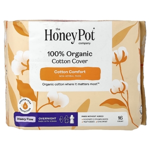 The Honey Pot Company, ночные прокладки с крылышками из 100% органического хлопка, плотные, 16 шт.