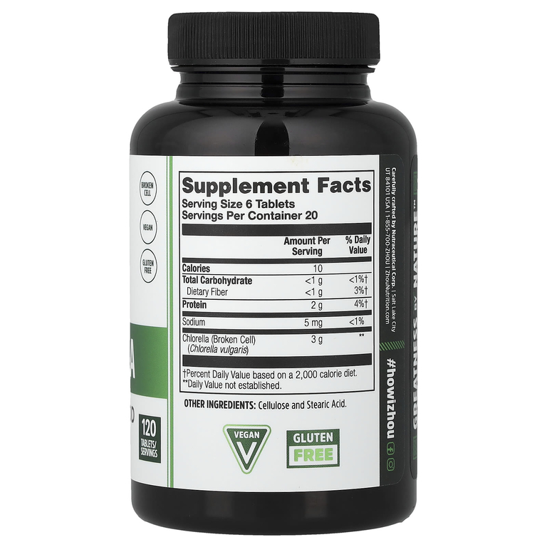 Zhou Nutrition, хлорелла, 120 таблеток (500 мг в 1 таблетке)