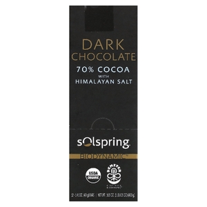 Dr. Mercola, Solspring®, Biodynamic®, темный шоколад, 70% какао с гималайской солью, 12 плиток по 40 г (1,41 унции)
