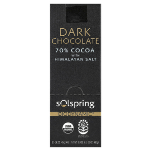 Dr. Mercola, Solspring®, Biodynamic®, плитка темного шоколада, 70% какао с гималайской солью, 12 батончиков по 40 г (1,41 унции)