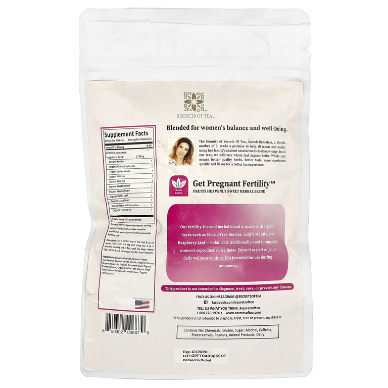Secrets of Tea, Fruit Pregnat Fertility™, фруктовый чай, без кофеина, 20 чайных пакетиков, 41 г (1,47 унции)