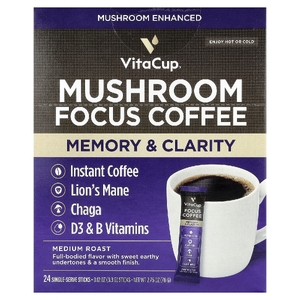 VitaCup, Focus растворимый кофе, средней обжарки, 24 палочки на одну порцию, по 3,3 г (0,12 унции)