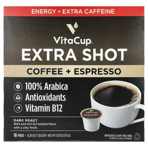 VitaCup, Extra Shot, кофе + эспрессо, темная обжарка, 16 капсул по 11 г (0,39 унции)