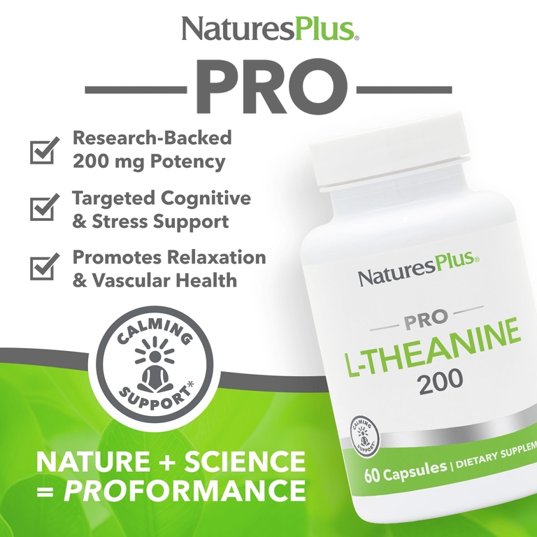 NaturesPlus, Pro, L-теанин 200, 60 капсул (200 мг в 1 капсуле)