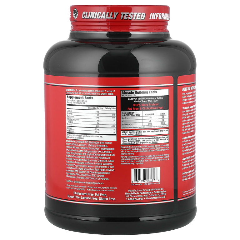 MuscleMeds, Carnivor, изолят говяжьего белка, полученный с помощью биоинженерии, со вкусом клубники, 1652 г (3,6 фунта)