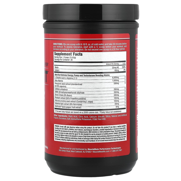 MuscleMeds, Nitrotest, андрогенный предтренировочный комплекс, рокет, 468,6 г (16,53 унции)