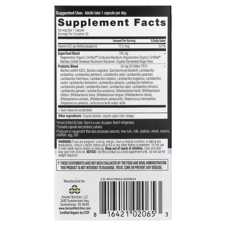 Ancient Nutrition, пробиотики для приема один раз в день, 25 млрд КОЕ, 30 капсул