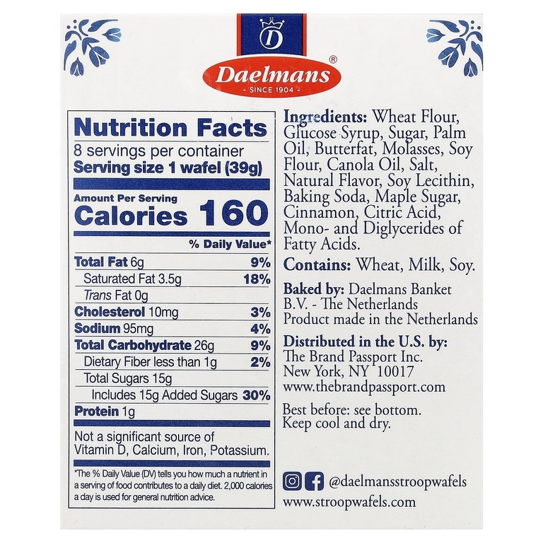 Daelmans, Stropwafels, со вкусом кленового сиропа, 8 вафель, 310 г (10,94 унции)