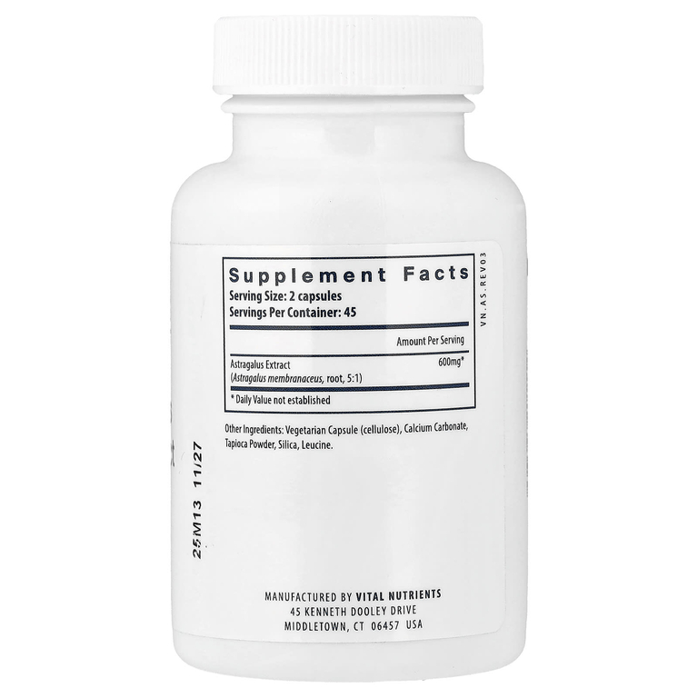 Vital Nutrients, экстракт корня астрагала, 90 веганских капсул (300 мг в 1 капсуле)