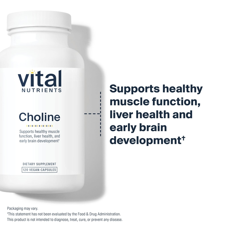 Vital Nutrients, холин, 120 веганских капсул (275 мг в 1 капсуле)
