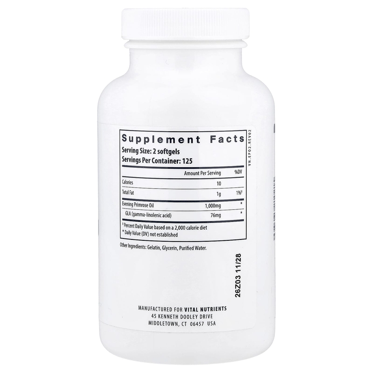 Vital Nutrients, масло первоцвета вечернего, 250 капсул
