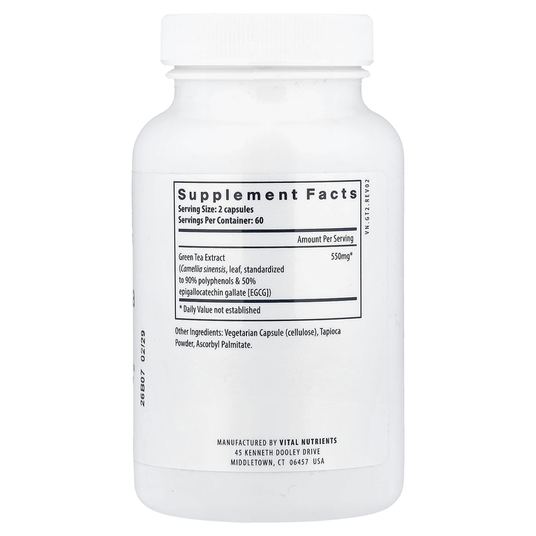 Vital Nutrients, экстракт зеленого чая, 120 веганских капсул (275 мг в 1 капсуле)