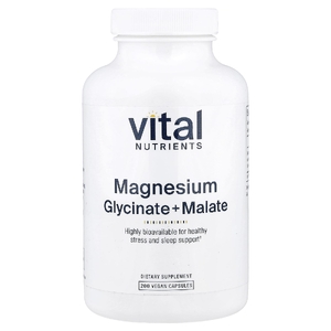 Vital Nutrients, глицинат магния с малатом, 200 веганских капсул (120 мг в 1 капсуле)