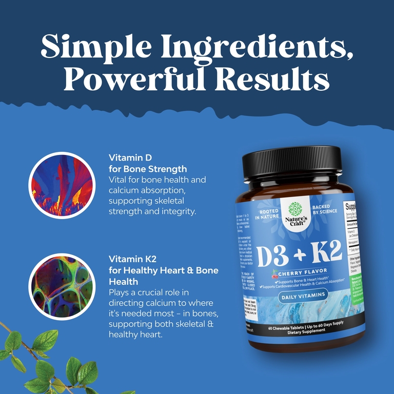 Nature's Craft, D3 и K2, вишня, 60 жевательных таблеток