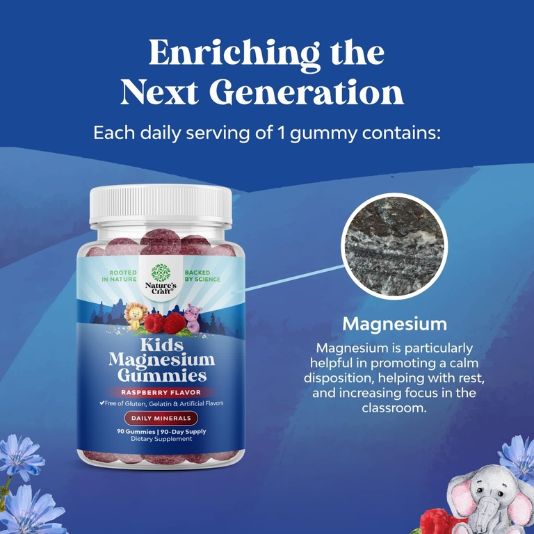 Nature's Craft, жевательные таблетки с магнием для детей, со вкусом малины, 90 жевательных таблеток