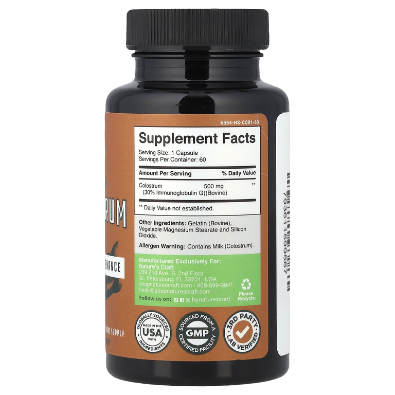 Nature's Craft, молозиво для иммунитета, 60 капсул (500 мг в 1 капсуле) (Товар снят с продажи) 