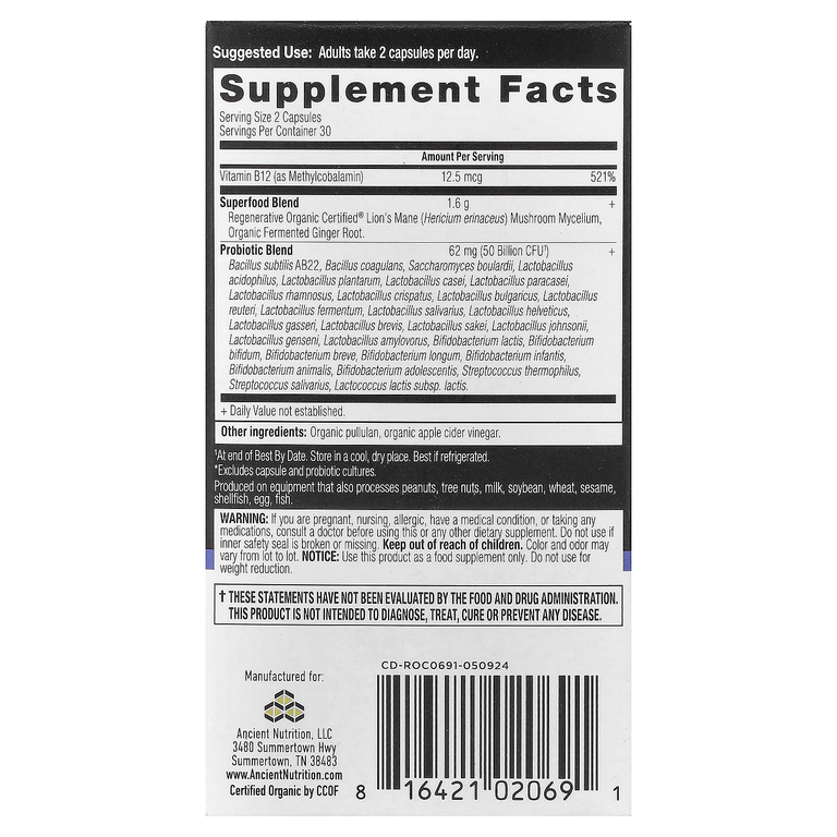 Ancient Nutrition, пробиотики, 60 капсул