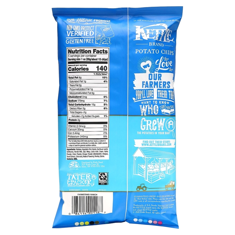Kettle Foods, картофельные чипсы, Farmstanding Ranch, 141 г (5 унций) (Товар снят с продажи) 