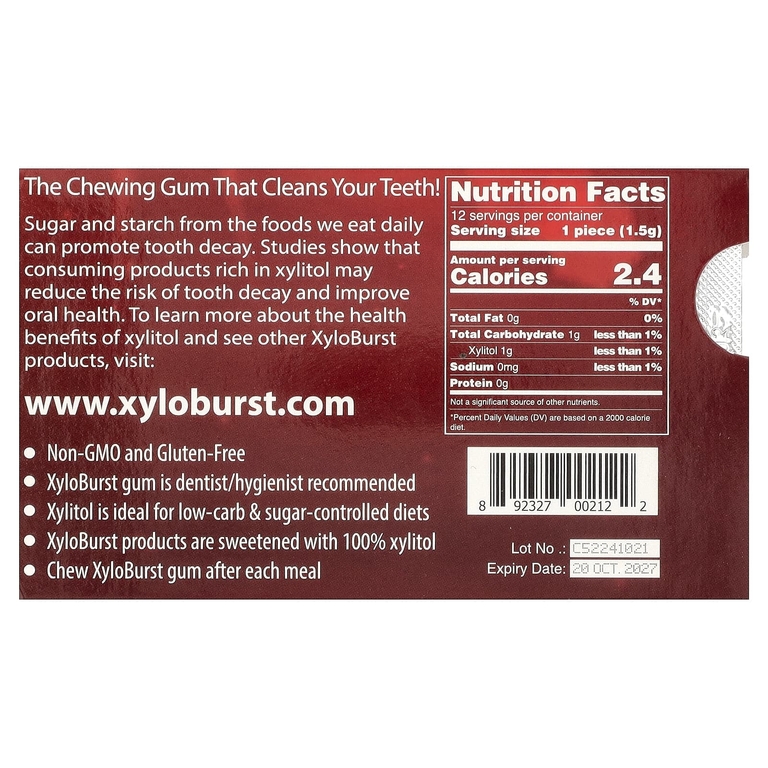 Xyloburst, полностью натуральная ксилитоловая камедь, со вкусом корицы, 12 шт.