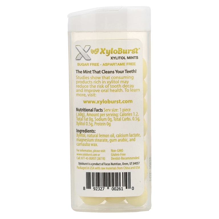 Xyloburst, подслащенные ксилитолом мятные конфеты, со вкусом лимона, 60 шт., 36 г (1,27 унции)