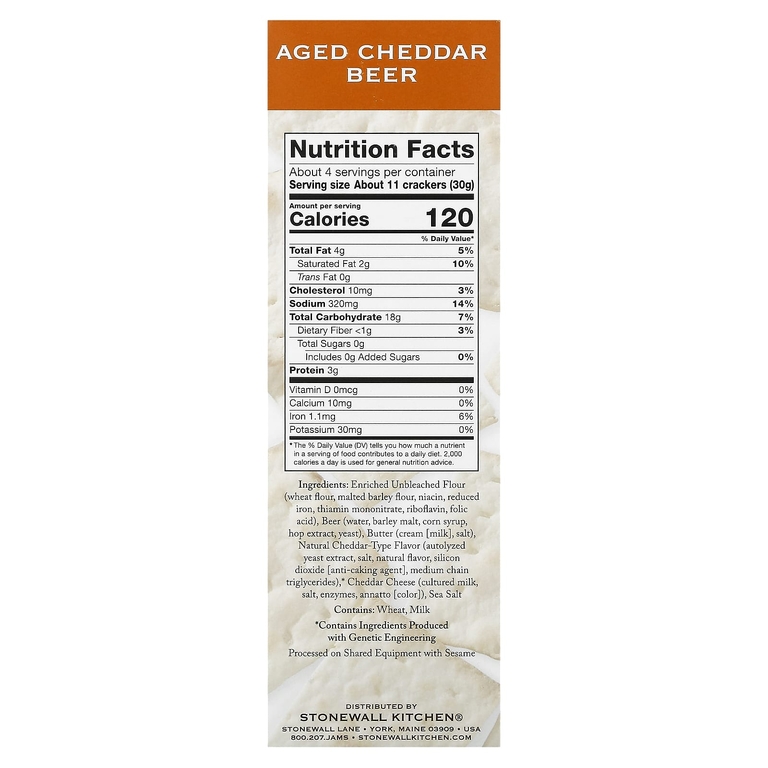 Stonewall Kitchen, Down East Crackers, выдержанное пиво с чеддером, 125 г (4,4 унции) (Товар снят с продажи) 