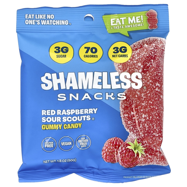 Shameless Snacks, Gummy Candy, Red Raspberry Sour Scouts®, 6 пакетиков по 50 г (1,8 унции) (Товар снят с продажи) 