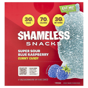 Shameless Snacks, Gummy Candy, кислая голубая малина, 6 пакетиков по 50 г (1,8 унции)