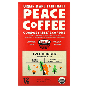 Peace Coffee, Organic Tree Hugger, темная обжарка, 12 стручков по 9,25 г (0,32 унции) (Товар снят с продажи) 
