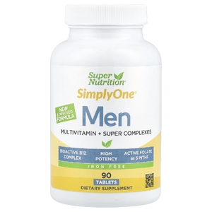 Super Nutrition, SimplyOne®, мультивитамины для мужчин, с комплексом суперадаптогенов, зеленью, специями, антиоксидантами и витамином C, без железа, 90 таблеток
