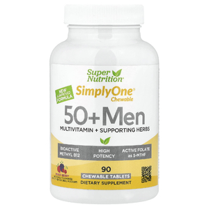 Super Nutrition, SimplyOne®, жевательные мультивитамины и поддерживающие травы для мужчин старше 50 лет, вкус ягод, 90 жевательных таблеток