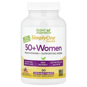 Super Nutrition, Simply One®, мультивитамины и поддерживающие травы для женщин старше 50 лет, вкус ягод, 90 жевательных таблеток (Товар снят с продажи) 