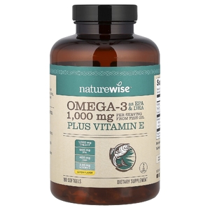 NatureWise, омега-3 с витамином E, лимон, 180 капсул