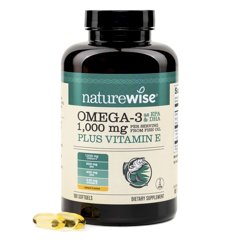 NatureWise, омега-3 с витамином E, лимон, 180 капсул