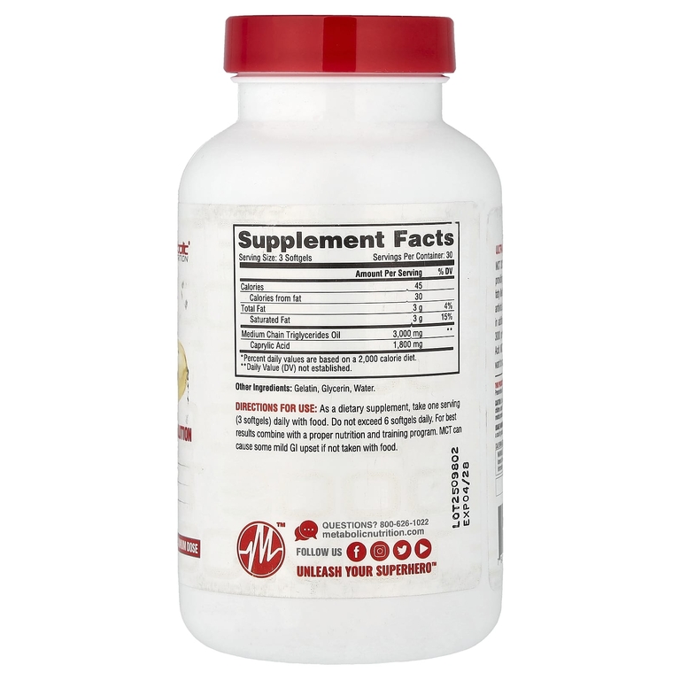 Metabolic Nutrition, MCT 3000™, 90 капсул (1000 мг в 1 капсуле)