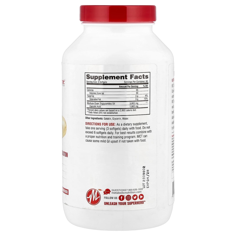 Metabolic Nutrition, MCT 3000™, 180 капсул (1000 мг в 1 капсуле)