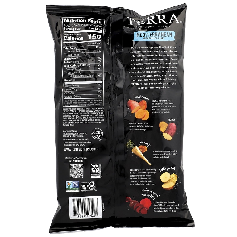 Terra, настоящие овощные чипсы, средиземноморские с чесноком и травами, 192 г (6,8 унции) (Товар снят с продажи) 
