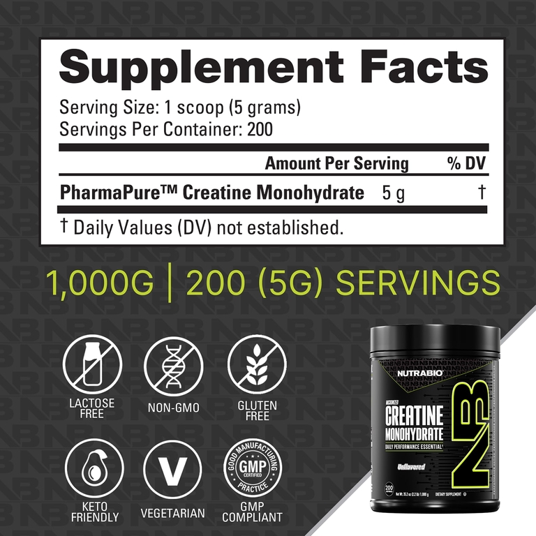 NutraBio, Performance, микронизированный моногидрат креатина, 1000 г (35,3 унции)