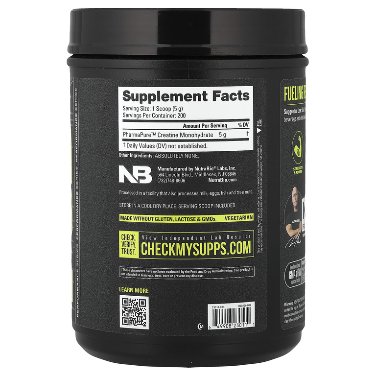 NutraBio, Performance, микронизированный моногидрат креатина, 1000 г (35,3 унции)