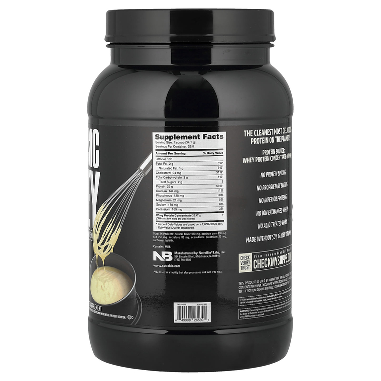 NutraBio, классический сывороточный протеин, тесто для торта, 907 г (2 фунта)