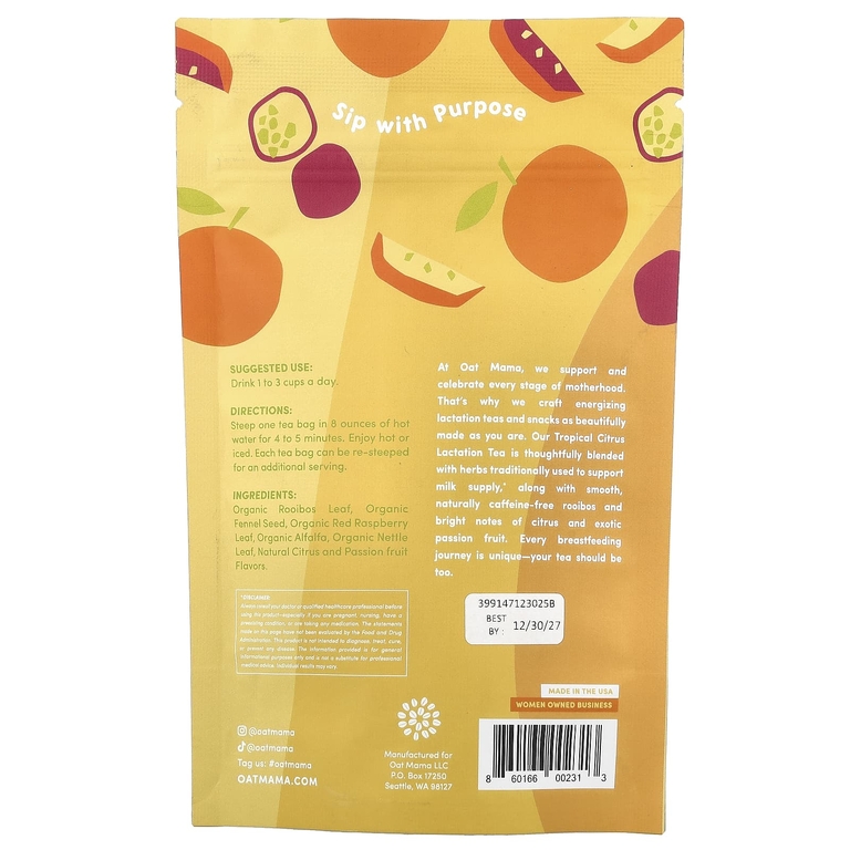 Oat Mama, чай для кормления грудью, тропические цитрусы, без кофеина, 14 чайных пакетиков, 32 г (Товар снят с продажи) 