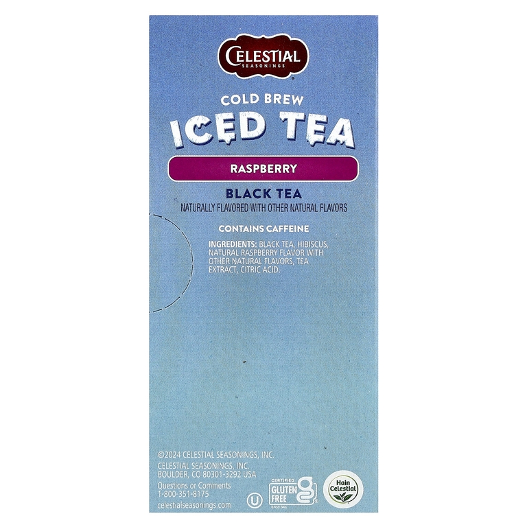 Celestial Seasonings, Cold Brew Iced Tea, черный чай, малина, 18 чайных пакетиков, 41 г (1,44 унции) (Товар снят с продажи) 