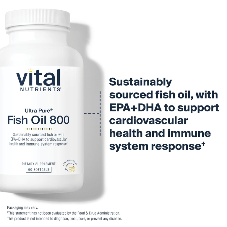 Vital Nutrients, Ultra Pure®, рыбий жир 800, лимон, 90 капсул