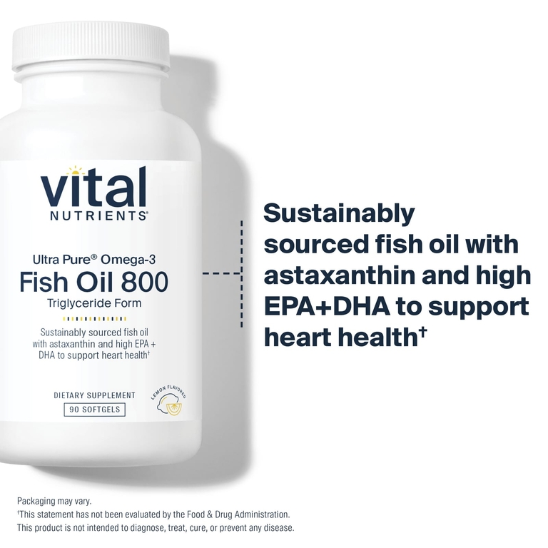 Vital Nutrients, Ultra Pure® Omega-3, рыбий жир 800, лимон, 90 мягких таблеток